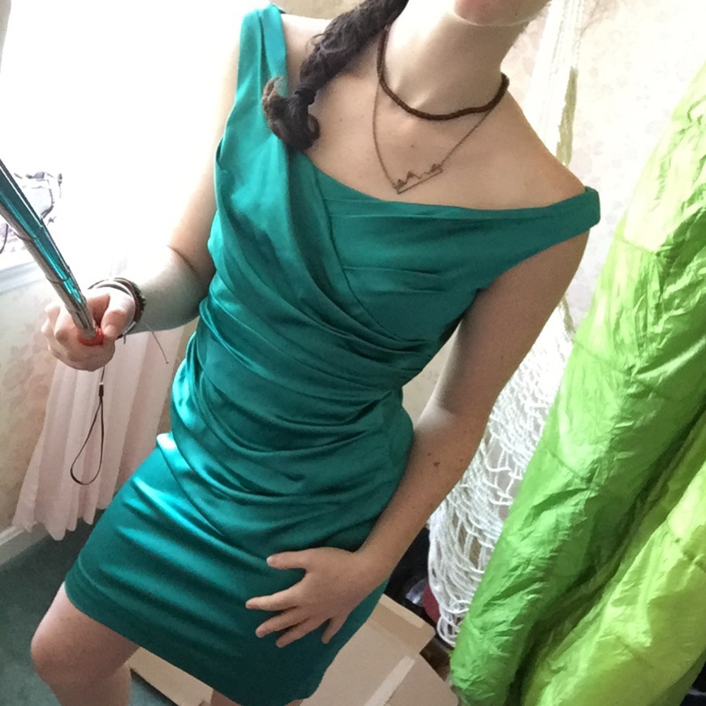Teal satin Suzi Chin dress Sz 2